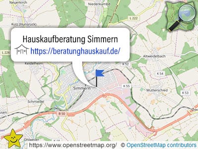Karte und Ort der Hauskaufberatung Simmern (Rheinland-Pfalz).