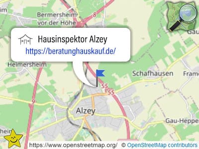 Karte mit Leistungsgebiet des Hausinspektors für den Kreis Alzey-Worms