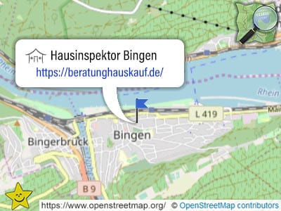 Karte mit Leistungsgebiet des Hausinspektors Bingen am Rhein