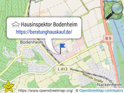 Karte mit Leistungsgebiet des Hausinspektors Bodenheim
