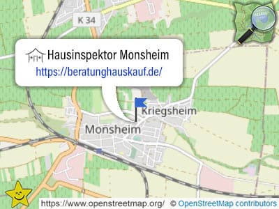 Karte mit Leistungsgebiet des Hausinspektors für Monsheim